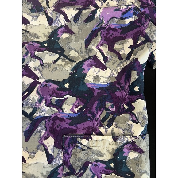 Carhartt Force Women's Size XS Wild Horses Run Scrub Top Purple/Grey/Bluegreen - Picture 13 of 16